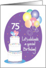 Hand Lettered 75th Birthday Party Invitation Cake, Hearts & Balloons card