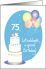 Hand Lettered 75th Birthday Party Invitation Cake, Stars & Balloons card