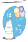 Hand Lettered 13th Birthday Party Invitation with Cake and Balloons card