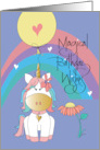 Birthday with Rainbow Magical Birthday Wishes with White Unicorn card