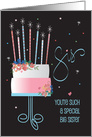 Hand Lettered Birthday for Big Sister with Tiered Cake & Candles card