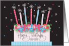 Birthday for Step Sister Floral Birthday Cake and Sparkling Candles card