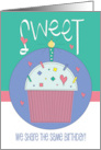 Hand Lettered Birthday Sweet Cupcake for Mutual or Shared Birthday card