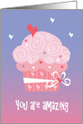 Birthday for Special Lady, Pink Cupcake Swirled with Bow & Hearts card