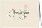 Hand Lettered Thank you, Calligraphy with pink long stemmed rose card