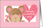 Invitation for 2nd Birthday Party with Teddy Bear and Pink Hearts card