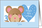 Birthday Card for Son’s 3rd Birthday, Teddy Bear and Blue Hearts card