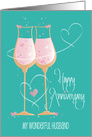 Hand Lettered Anniversary for Wonderful Husband, Champagne Glasses card