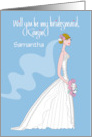 Hand Lettered Be My Bridesmaid Cousin with Bride with Custom Name card