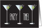 Party Time Invitation for Cocktail Party Martini Glasses and Olives card