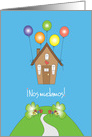 Nos mudamos con casa linda y globos de muchos colores card
