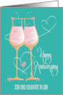 Hand Lettered Anniversary Son and Daughter in Law Toasting Glasses card