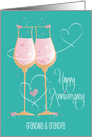 Wedding Anniversary Grandma & Grandpa, Champagne glasses & Hearts card