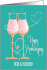 Hand Lettered Anniversary for Mom and Husband, Champagne Glasses card