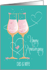 Hand Lettered Anniversary for Dad and Wife, with Champagne Glasses card