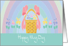 Happy May Day with Basket of Flowers and Rainbow card