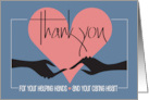 Hand lettered Thank You to Volunteer Helping Hands Caring Heart card