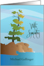Hand Lettered Sympathy Pine Tree on Rocky Shore with Custom Name card