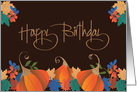 Birthday on Thanksgiving with Calligraphy, Pumpkins and Leaves card