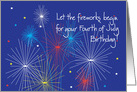 Birthday on Fourth of July with Fireworks and Stars card