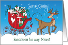Christmas for Niece, Santa’s Coming Red Sleigh with Wrapped Gifts card