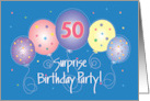 Hand Lettered 50th Surprise Birthday Party Invitation with Balloons card
