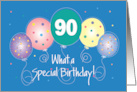 Birthday for 90 Year Old, with Five Bright Balloons and Confetti card
