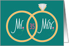 35th Wedding Anniversary, Overlapping Rings and Roses card