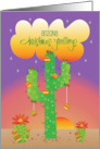 Arizona Christmas Greetings, Saguaro with Ornaments in Sunset card