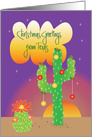 Texas Christmas Greetings, Saguaro with Ornaments with Sunset card