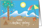 Florida Christmas Greetings, Ornament Decorated Beach Palm Tree card