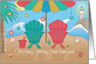 Hand Lettered Maryland Holiday Greetings, Beach Chairs & Lighthouse card