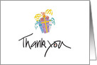 Hand Lettered Thank you for Gift, with colorful gifts & curly ribbons card
