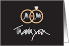 Hand Lettered Thank you for the Wedding Gift, with Rings & Heart card