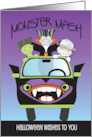 Hand Lettered Halloween Vampire Car Monster Mash Dracula and Friends card