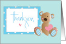 Hand Lettered Thank you for the Baby Gift for Baby Boy Stuffed Bear card