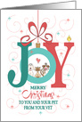 Christmas from Veterinarian, Joy Ornament with Two Dogs, Cat & Bird card