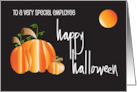 Hand Lettered Business Halloween for Employee Pumpkins and Full Moon card