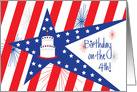 Birthday on 4th of July, Fireworks, Stars, Stripes & Hand Lettering card