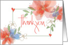 Hand Lettered Floral Thank you Watercolor Orange and Blue Flowers card