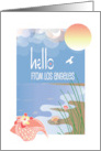 Hello from Los Angeles with Conch Seashell on Beach with Sunshine card