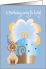 Invitation for Pet Cat’s Birthday Cat in Party Hat & Candled Cupcake card
