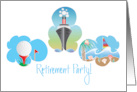 Invitation for Retirement Party Cruise Ship with Sailboat and Golfing card