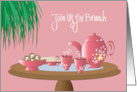 Invitation for Brunch with Tea and Bowl of Cinnamon Rolls and Pancakes card