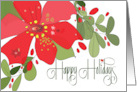 Hand Lettered Business Happy Holidays Red Poinsettia and Holly card