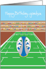 Birthday for Grandson Rugby Player with Rugby Ball and Goal Post card