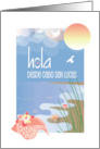 Hola desde Cabo San Lucas en Espaol con Conchas en Playa y Sol card