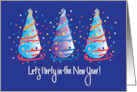 Hand Lettered Invitation for Business New Year Party with Party Hats card