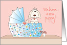 New Puppy Announcement, Puppy in Floral Bassinette card