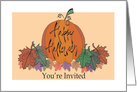 Hand Lettered Business Halloween Party Invitation, Pumpkin & Leaves card